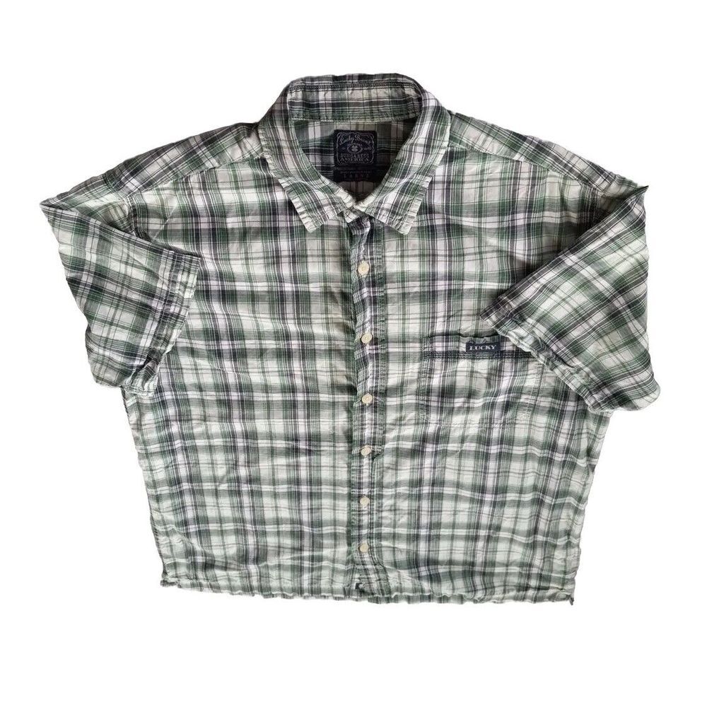 Lucky‎ Brand Men Large Long-Sleeve Button Up Shirt Duncarees America Plaid Green